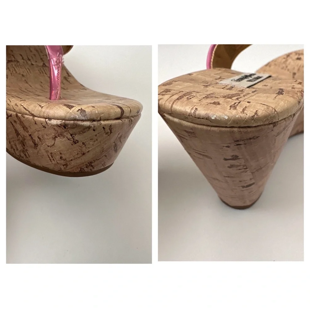 Simply Vera Iridescent Pink Thong Cork Wedge Platform Sandals Size 6